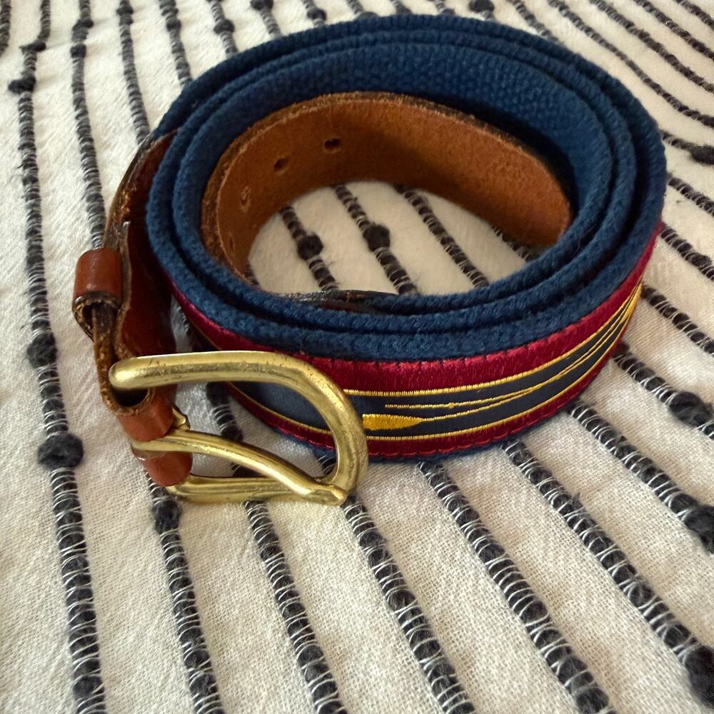 J.Press | Navy Burgundy and Gold Oar Webbed belt | Size 38